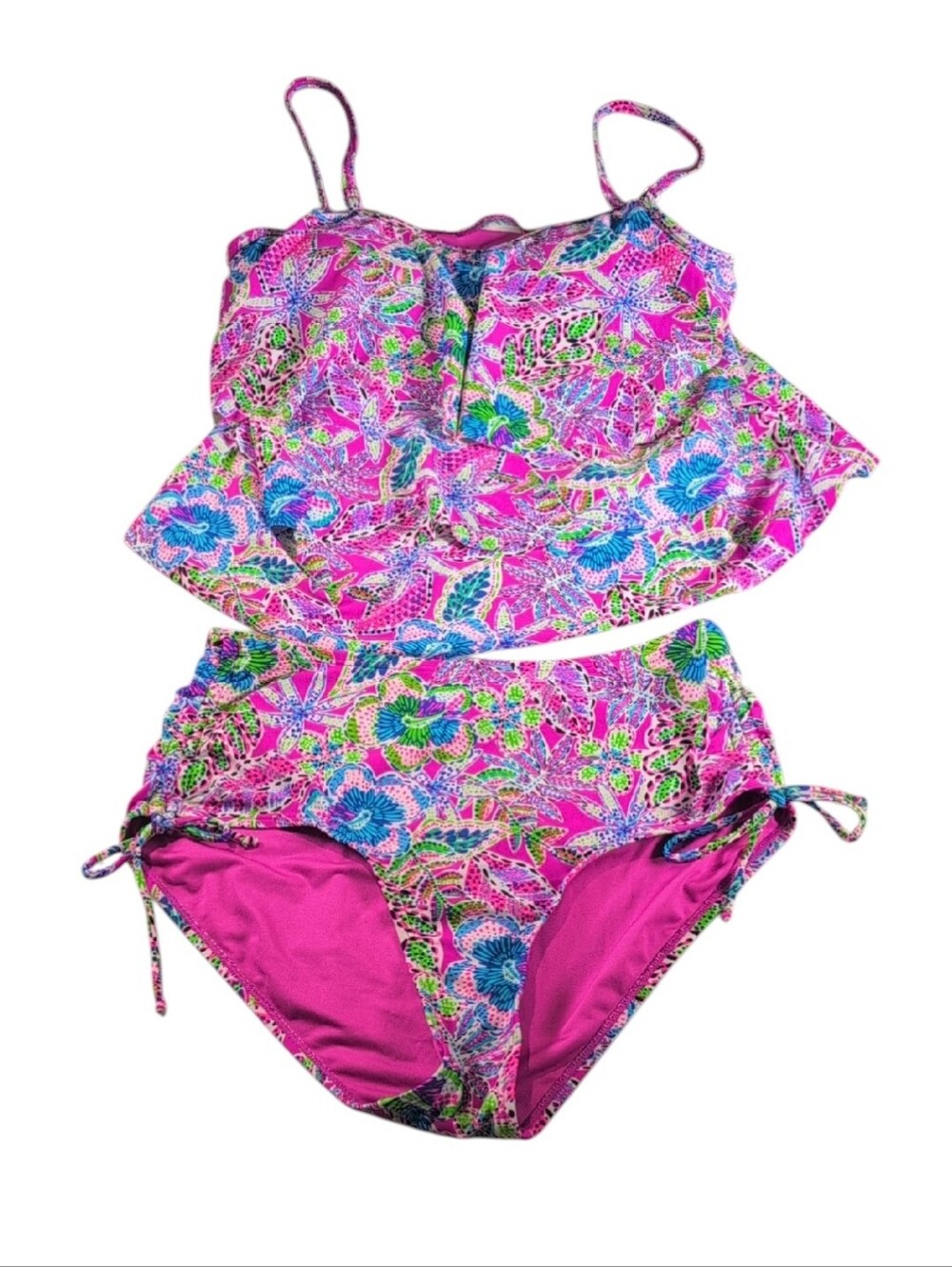 Stella Parker Purple/Green/Blue Floral Print Tankini Set Size Large